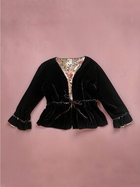 Jaded Gypsy Rustic Evening Velvet Jacket in Brown/Floral, sz S/M